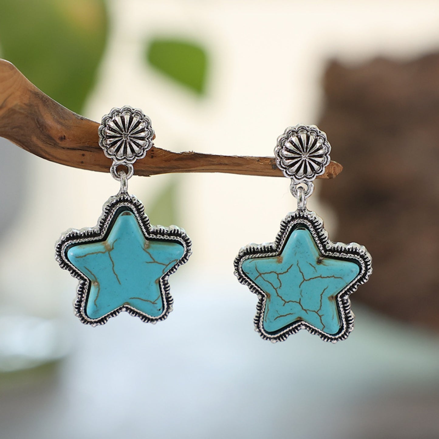 Artificial Turquoise Alloy Star Earrings.