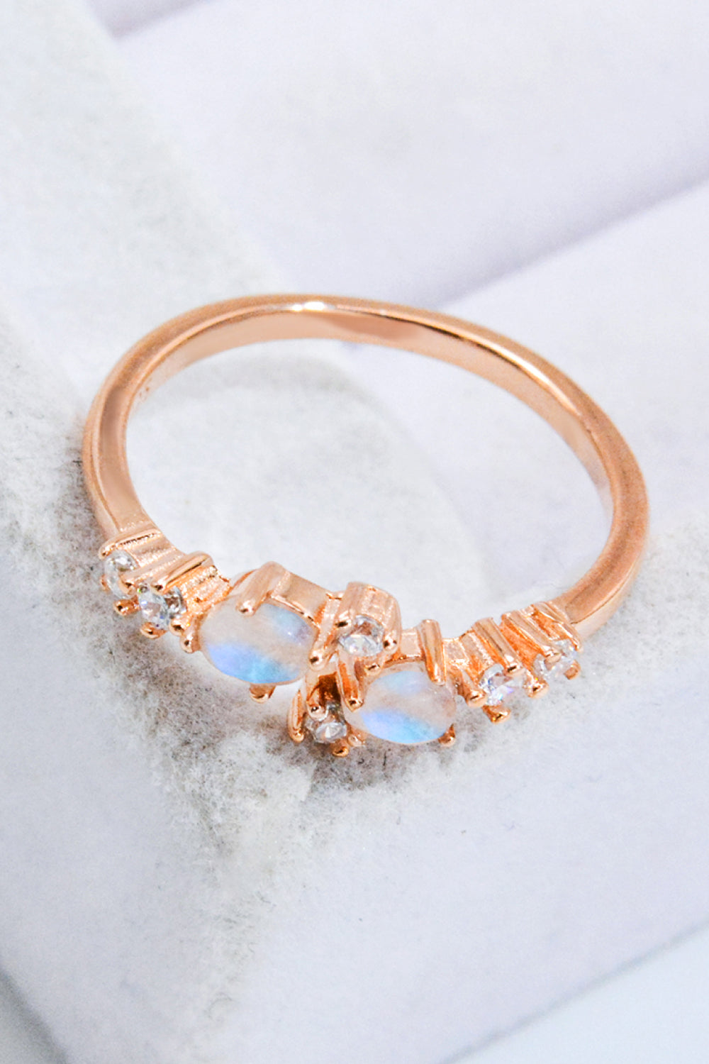 Natural Moonstone and Zircon Open Ring.
