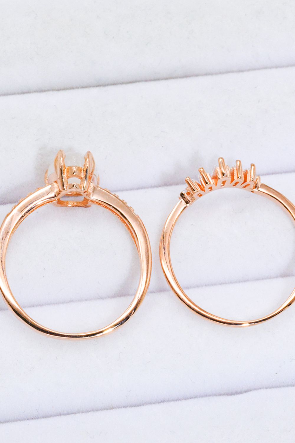 Natural Moonstone and Zircon 18K Rose Gold-Plated Two-Piece Ring Set.
