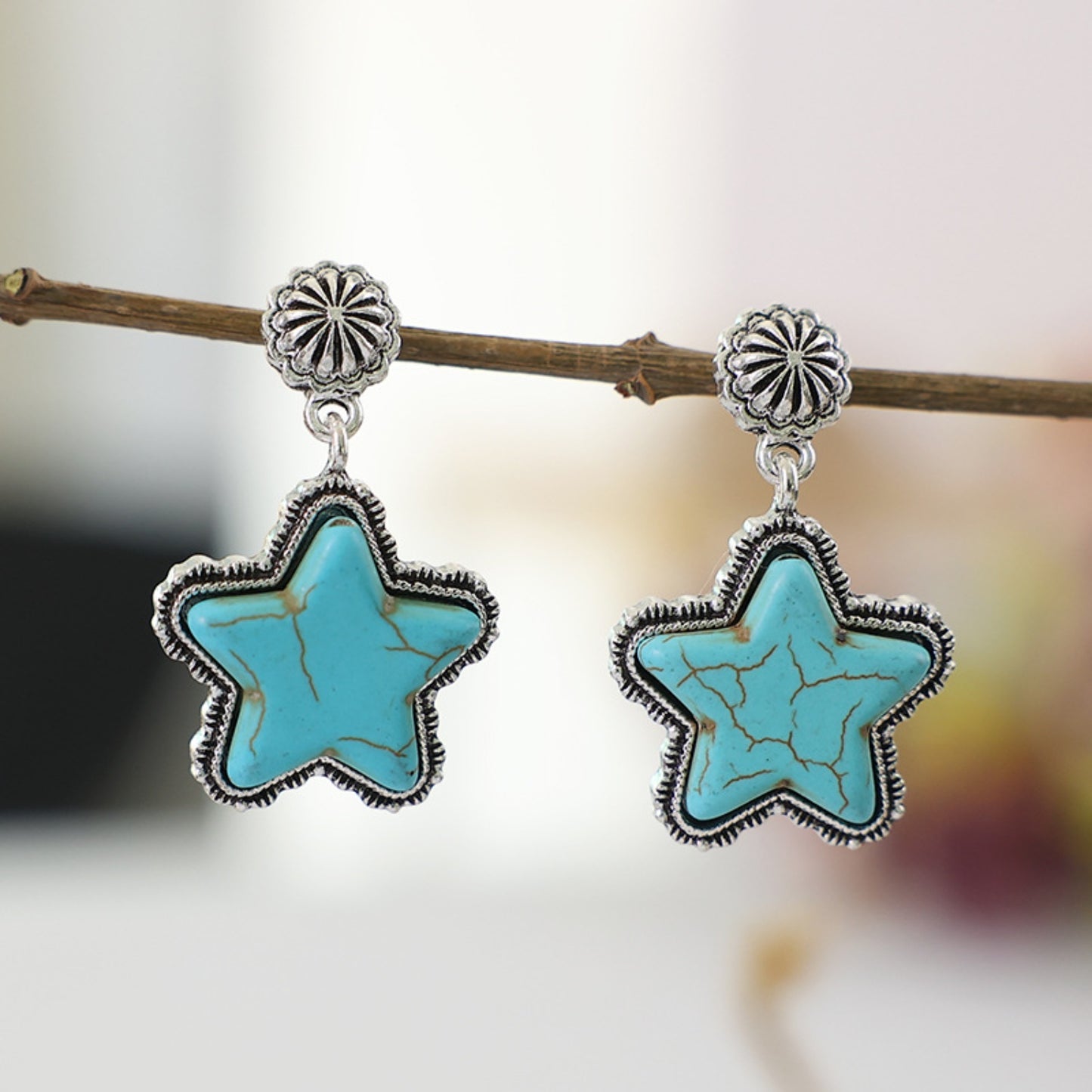 Artificial Turquoise Alloy Star Earrings.