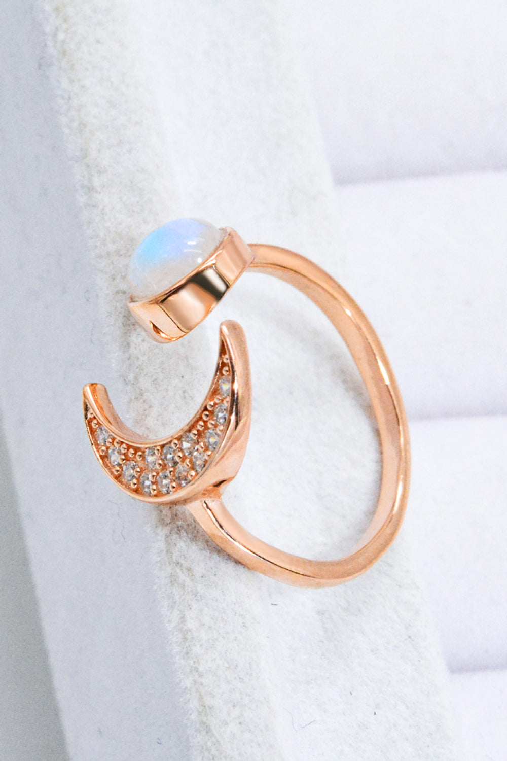 Natural Moonstone and Zircon Sun & Moon Open Ring.