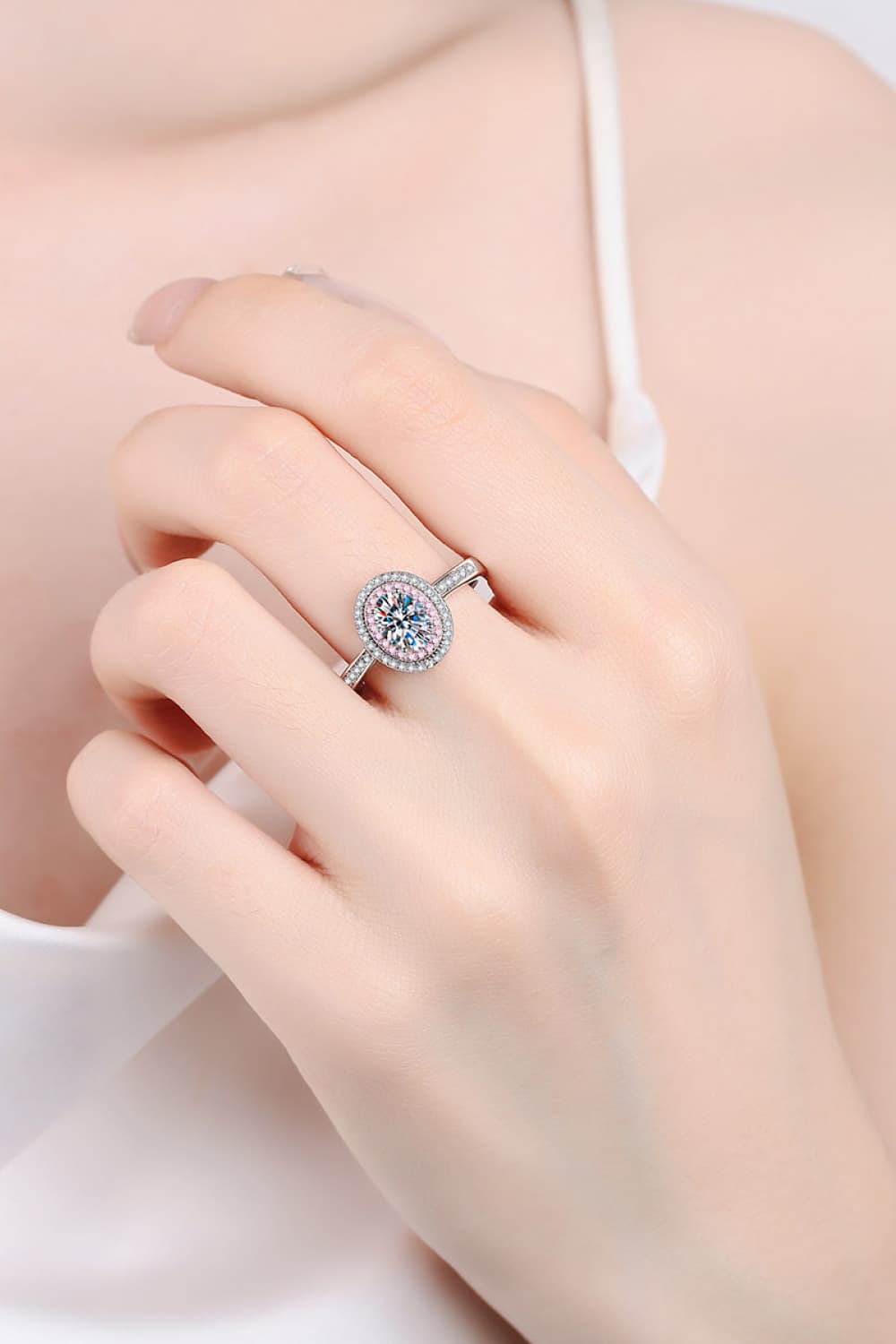 1 Carat Moissanite 925 Sterling Silver Halo Ring.