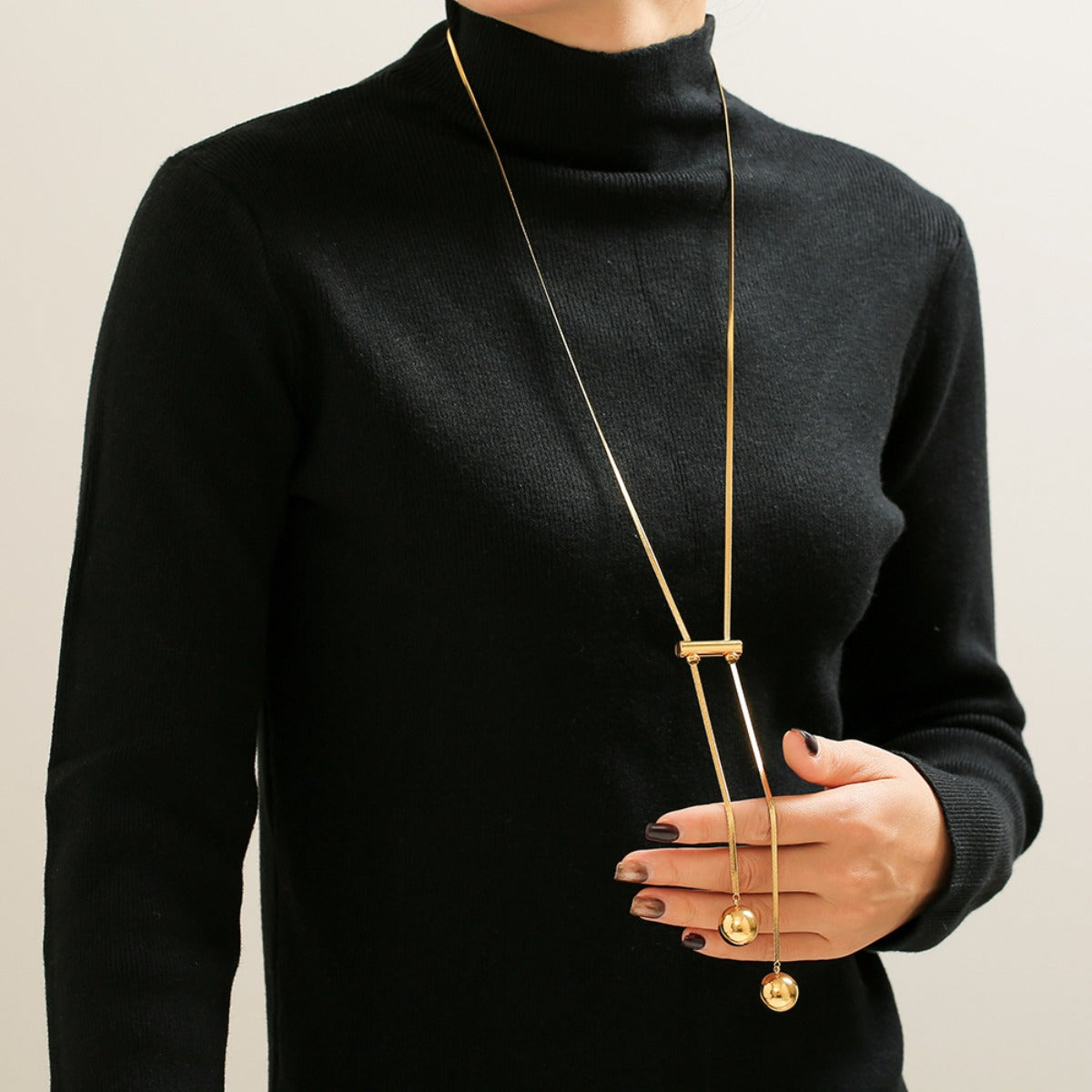 18K Gold-Plated Titanium Steel Hollow Bead Necklace.