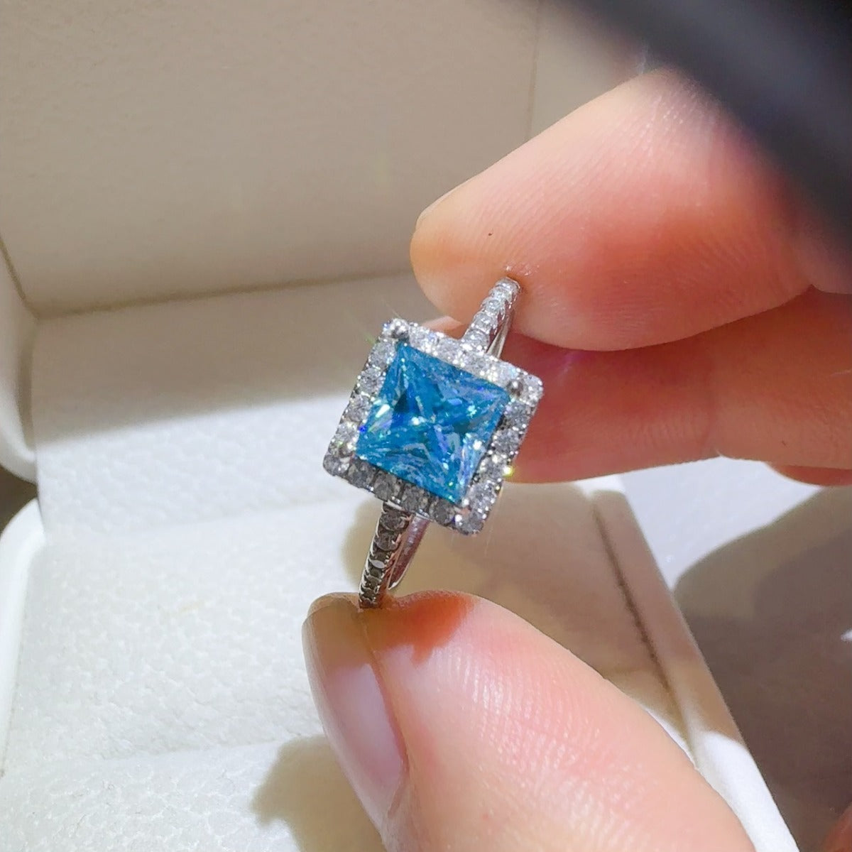 2 Carat Moissanite 925 Sterling Silver Square Shape Ring.