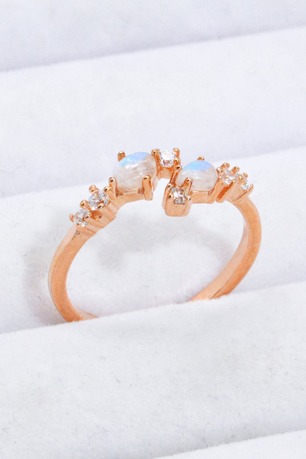 Natural Moonstone and Zircon Open Ring.