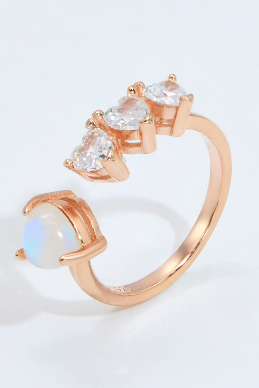 Natural Moonstone and Zircon Heart Open Ring.