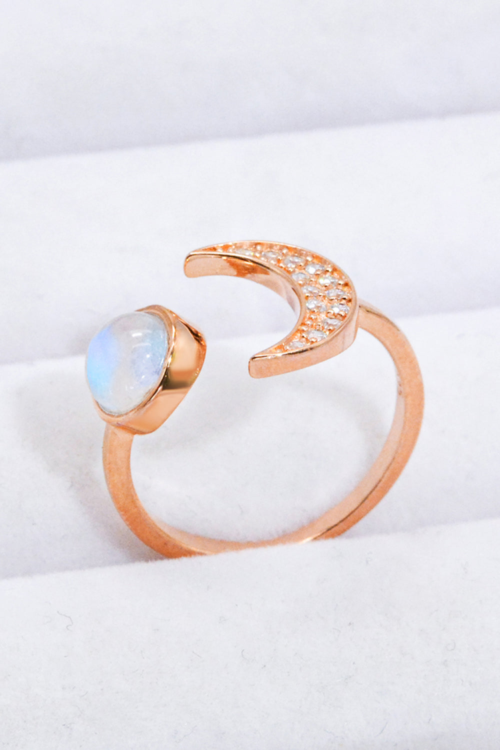 Natural Moonstone and Zircon Sun & Moon Open Ring.