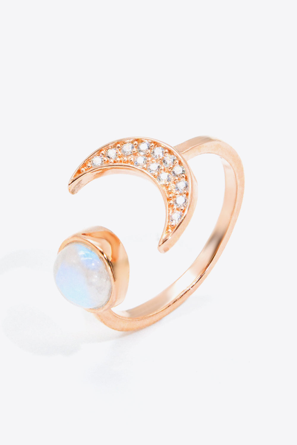 Natural Moonstone and Zircon Sun & Moon Open Ring.