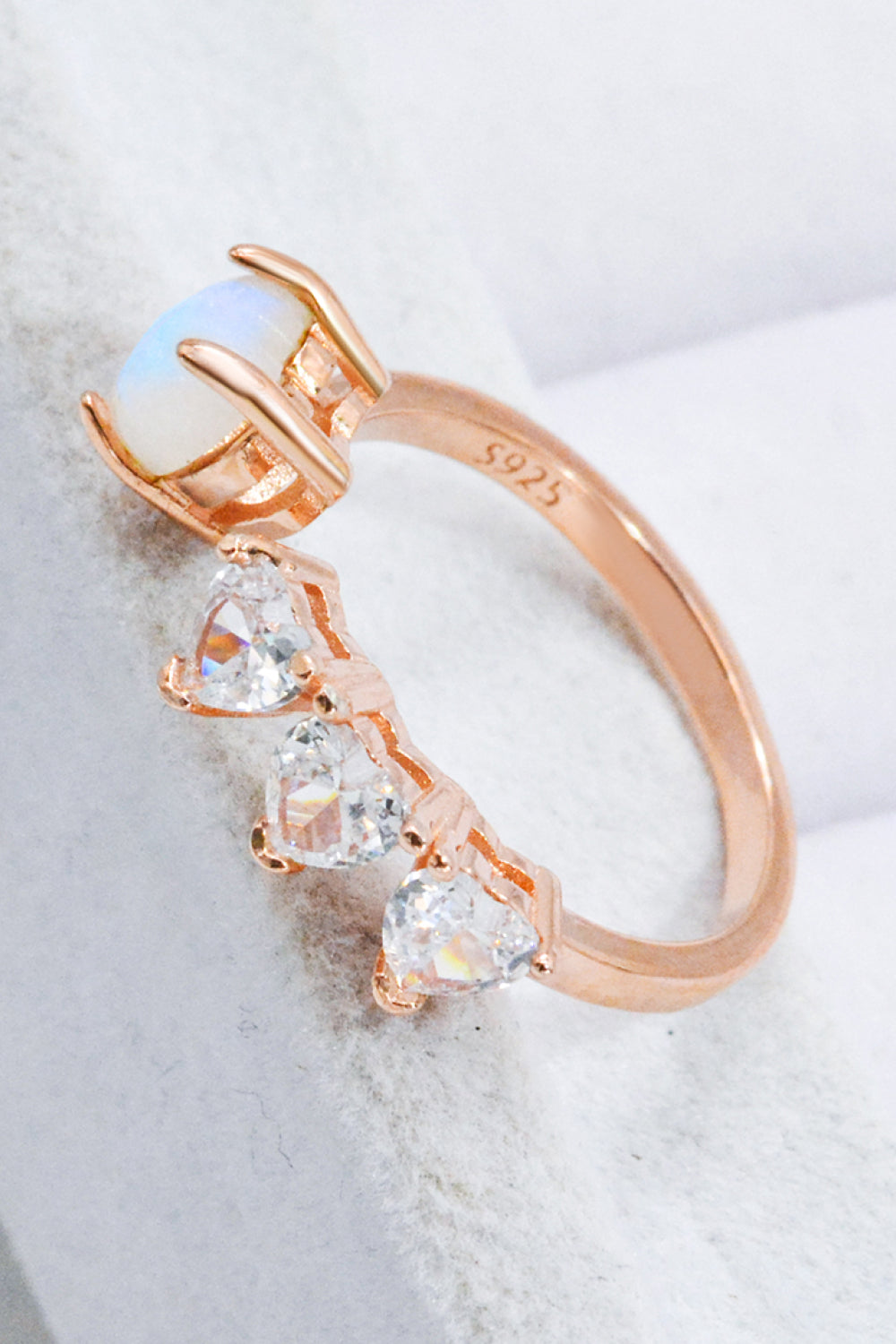 Natural Moonstone and Zircon Heart Open Ring.