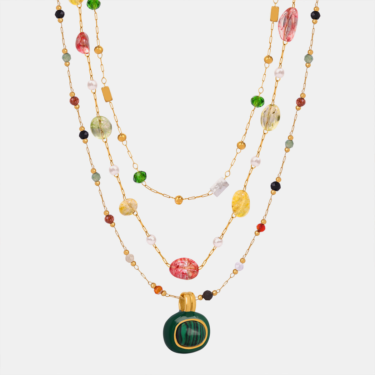 Titanium Steel Gold-plated Bead Necklace.