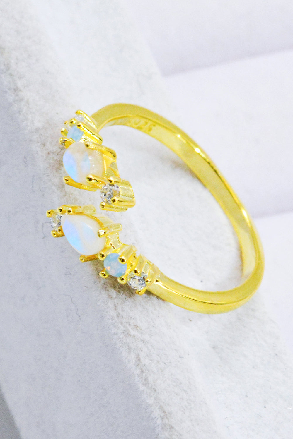 Natural Moonstone and Zircon Open Ring.