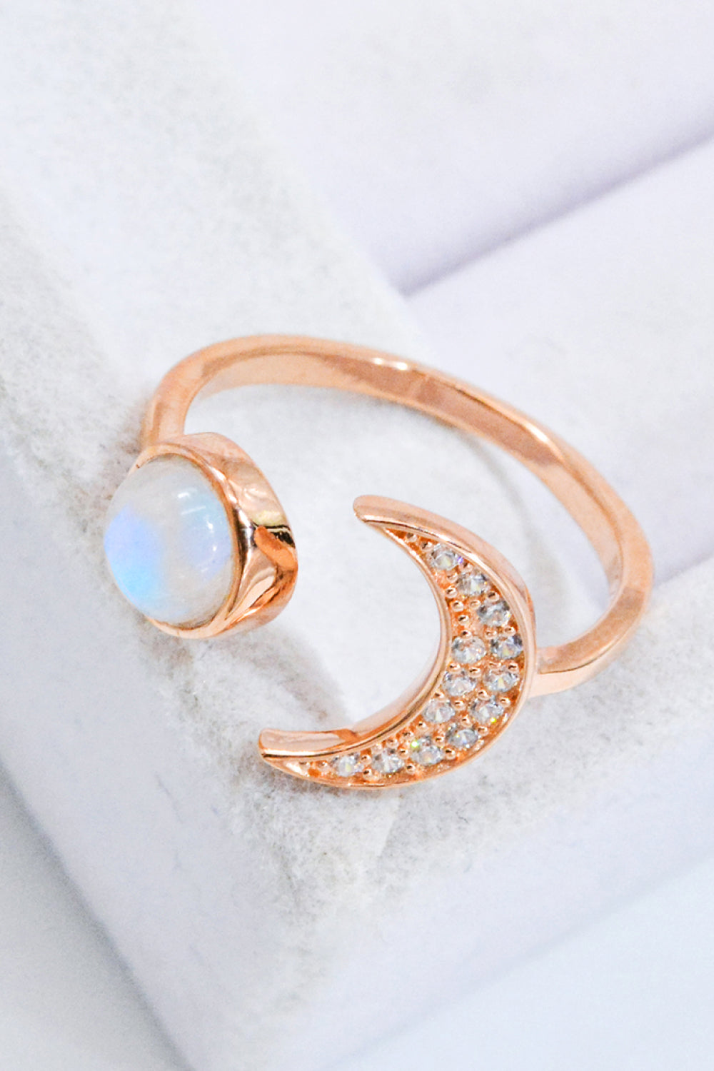 Natural Moonstone and Zircon Sun & Moon Open Ring.