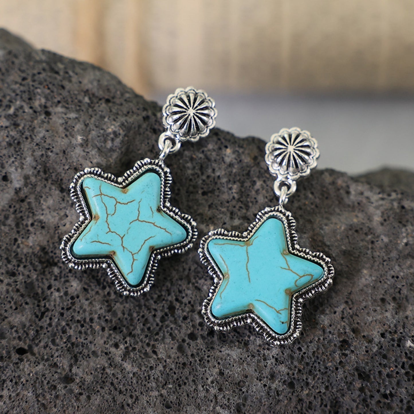 Artificial Turquoise Alloy Star Earrings.
