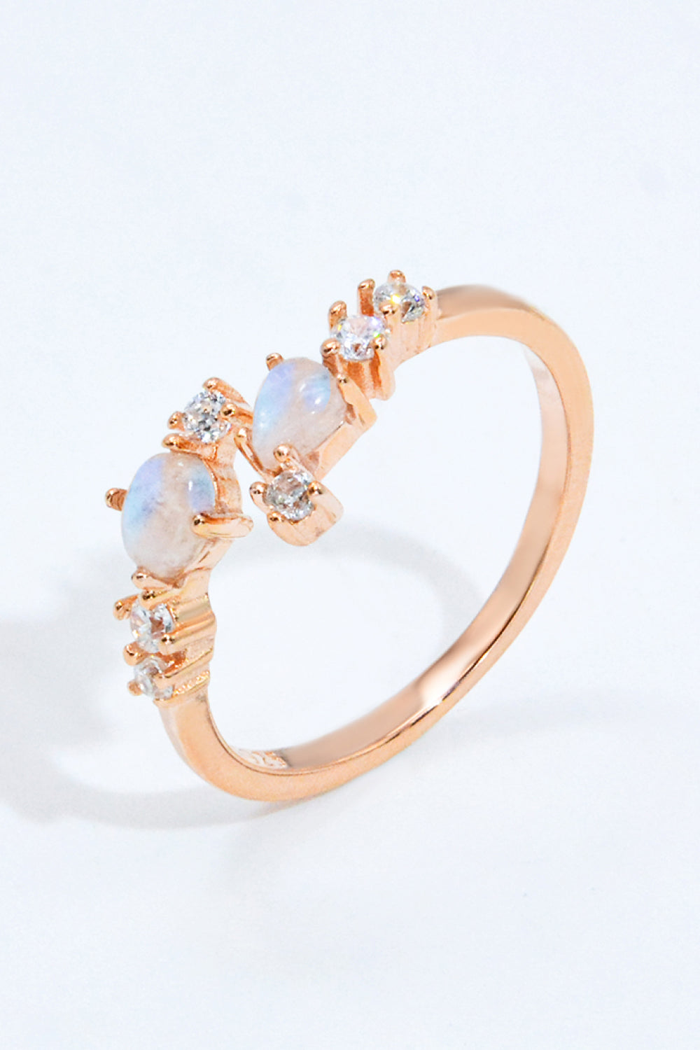 Natural Moonstone and Zircon Open Ring.