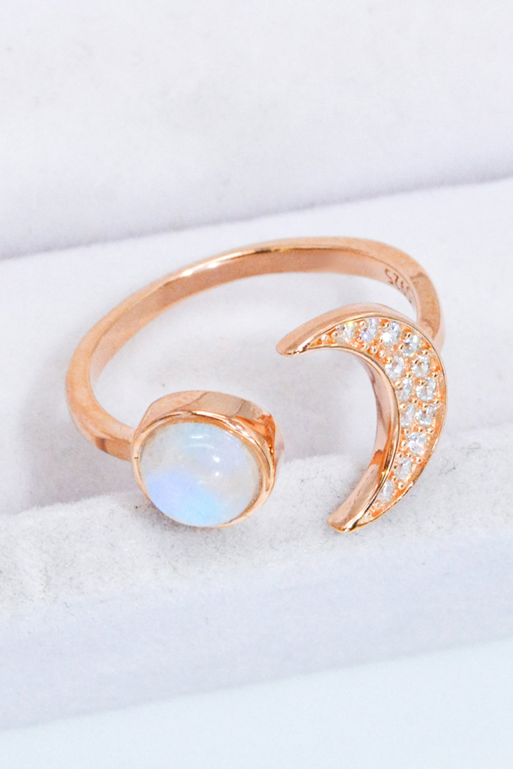 Natural Moonstone and Zircon Sun & Moon Open Ring.