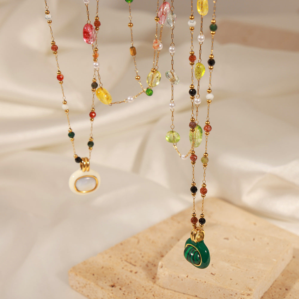 Titanium Steel Gold-plated Bead Necklace.