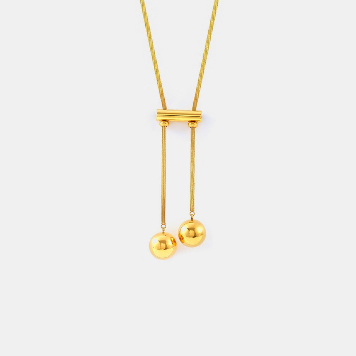 18K Gold-Plated Titanium Steel Hollow Bead Necklace.