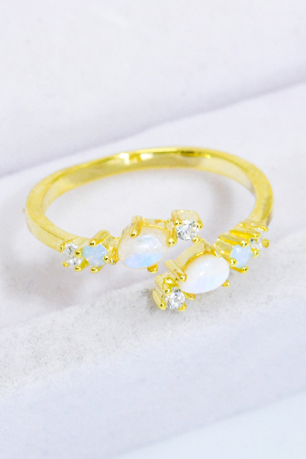 Natural Moonstone and Zircon Open Ring.