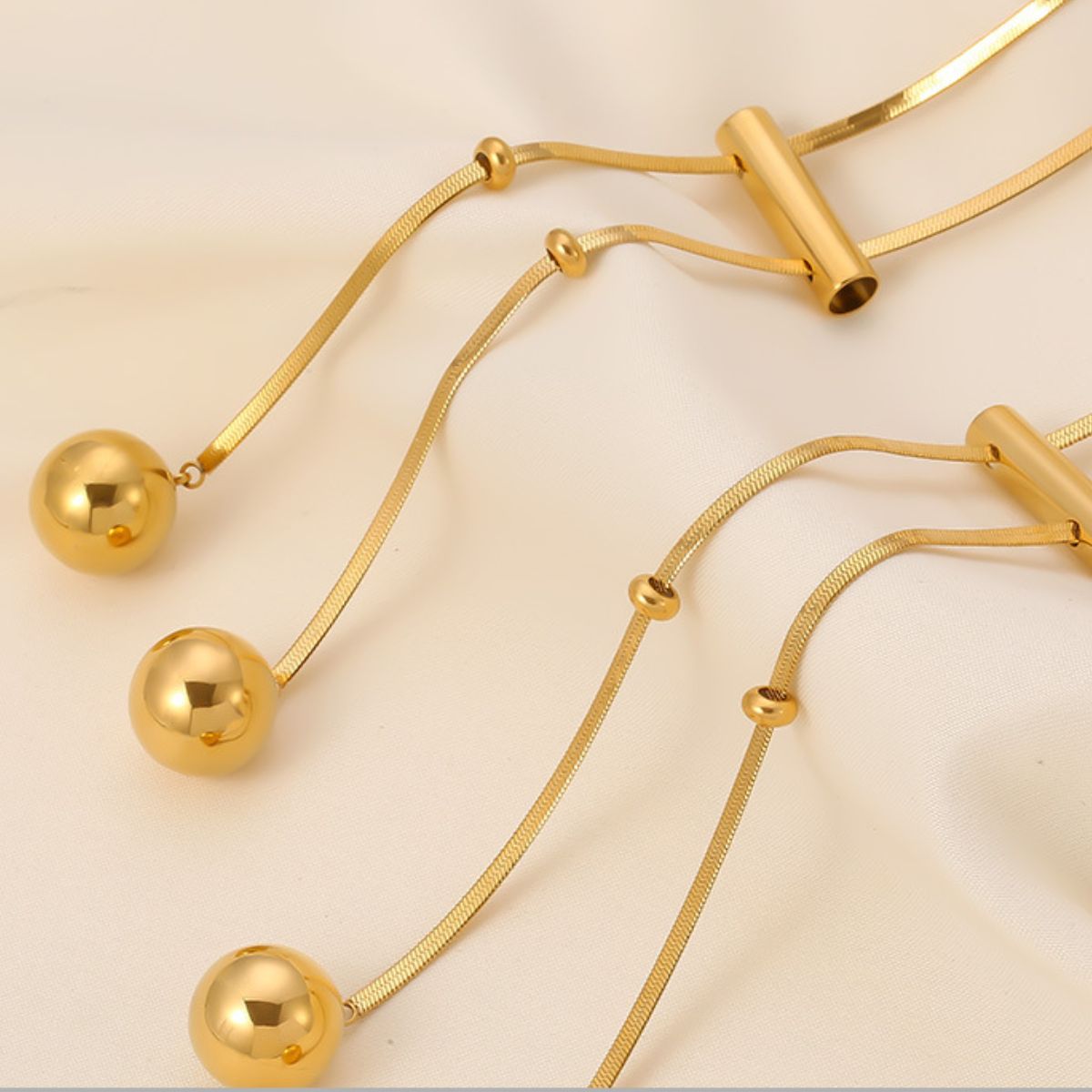 18K Gold-Plated Titanium Steel Hollow Bead Necklace.