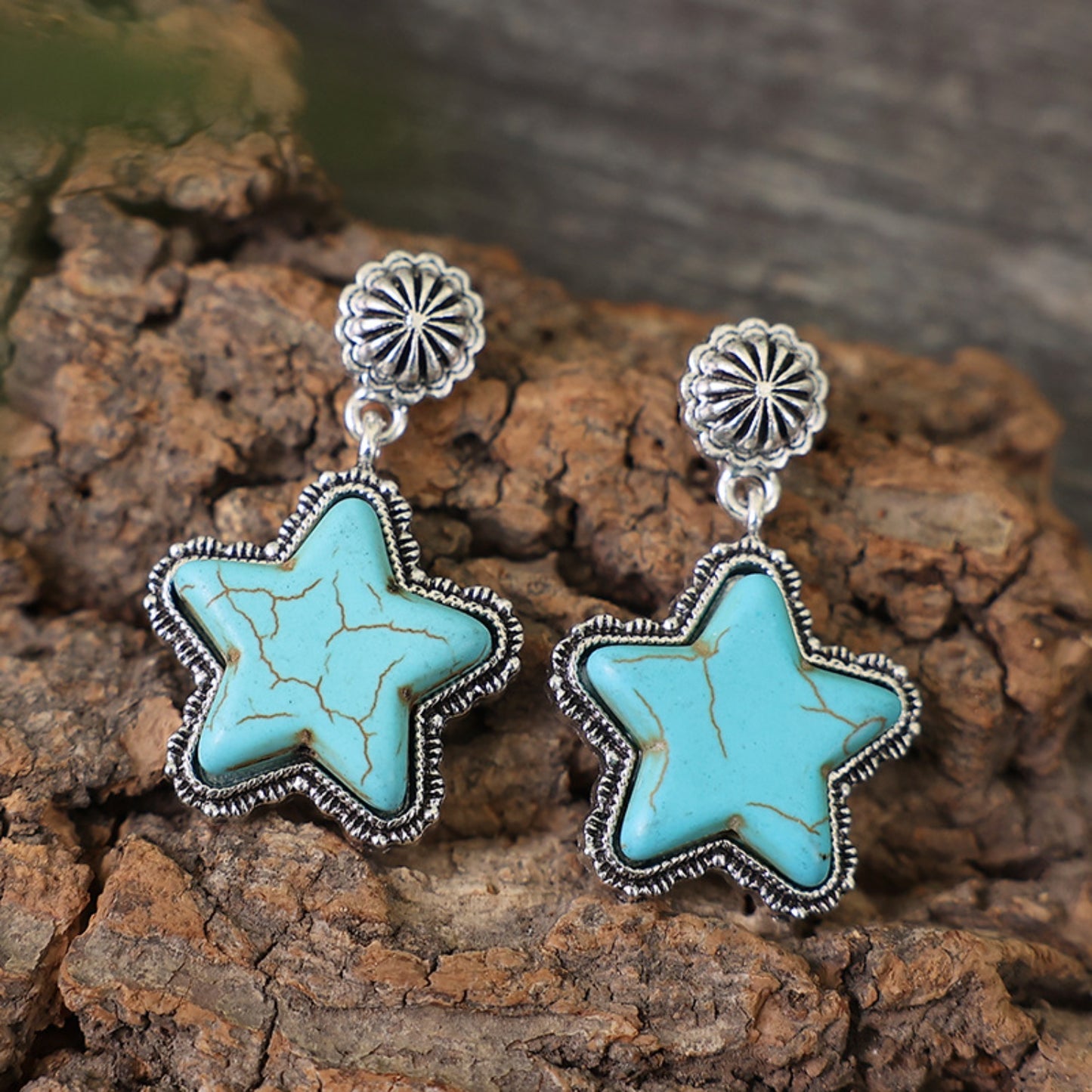 Artificial Turquoise Alloy Star Earrings.