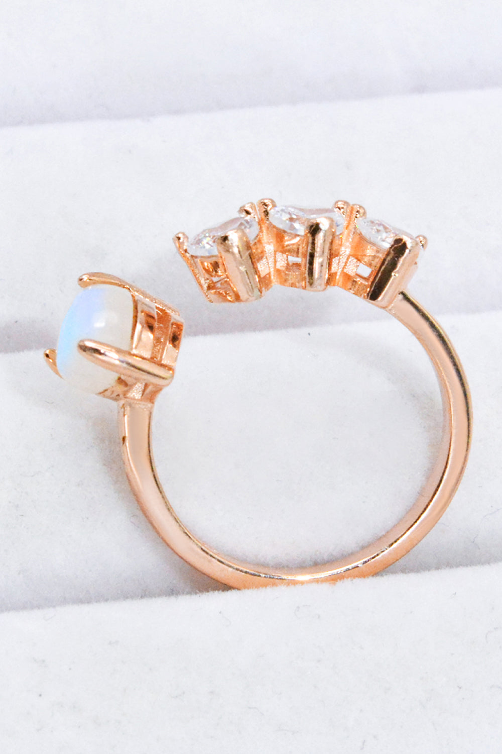Natural Moonstone and Zircon Heart Open Ring.