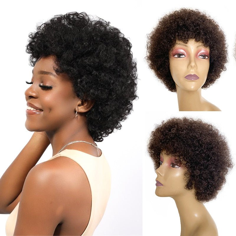 Afro curly Ful Wigs Short Pixie Cut Wig Curly Human Hair Wigs For Black Womenharryexpresse.com harry'zBOUTIQUE8 Inchesnatural color