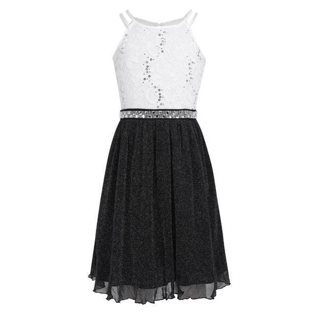 6-14 Years Kids Girls Sleeveless Sequined Floral Lace Shiny Princess Tulle Dress for Birthday Party Summer Prom Clothes - Image #5